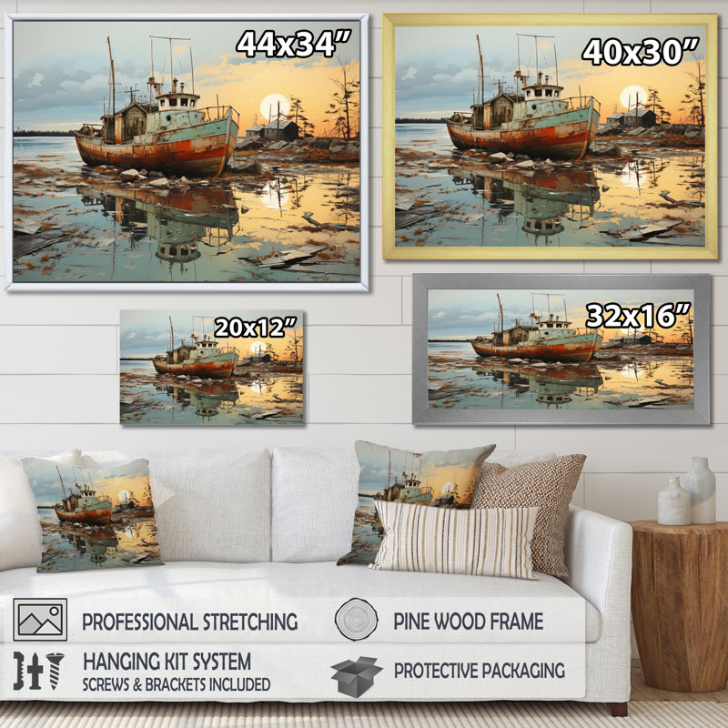 «Port Harbor Tales Papercut», reproduction sur toile, H 34 po x l 44 po x P 1,5 po, Cadre photo blanc