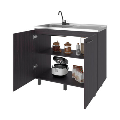 Utility Sink Cabinet Featuring 2 Doors And 3 Shelves - Contemporary Solution For Kitchen Laundry, Ample Room