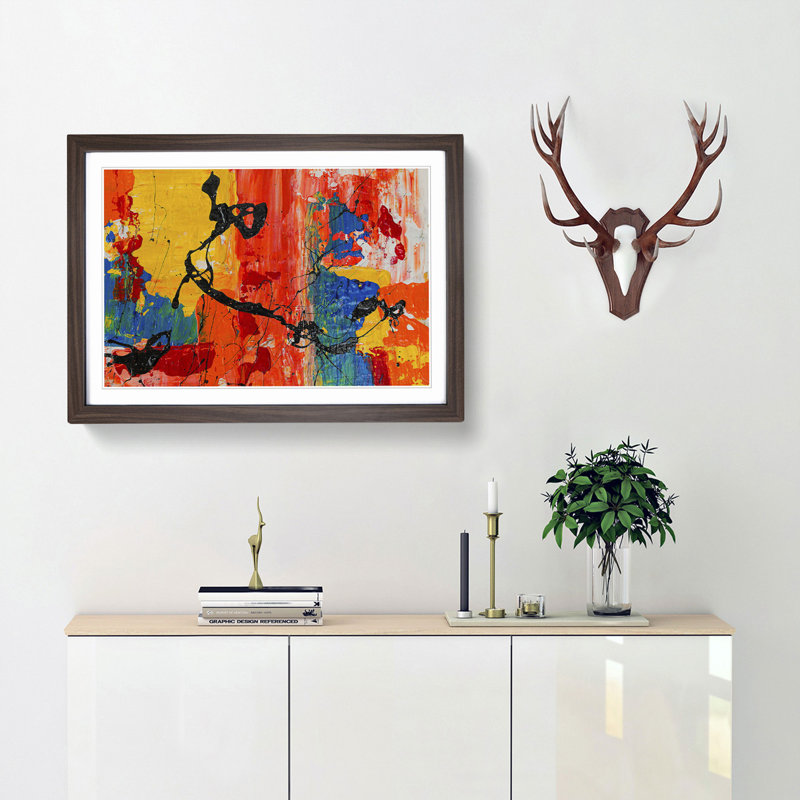 Abstract Art Painting Vol.161 by S.Johnson - Picture Frame Painting Print, 27cm H x 36cm W x 2cm D, Walnut Framed