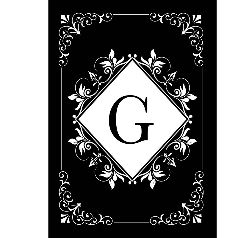 Drapeau de jardin noir et blanc avec monogramme G