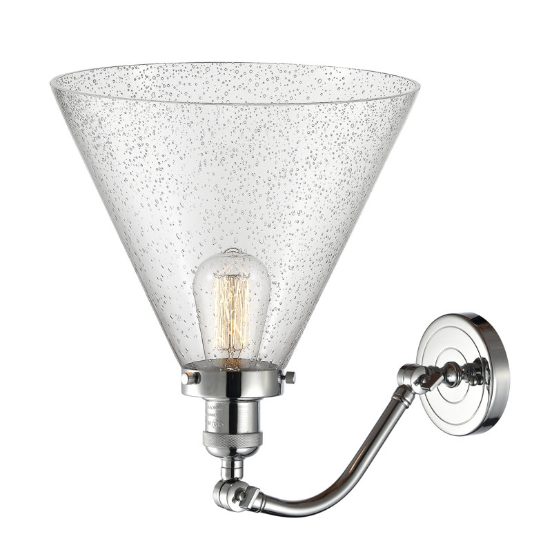 Applique murale 1 lumière Cone, Ampoule incandescente rétro 60 watts, Grainé, Chrome poli