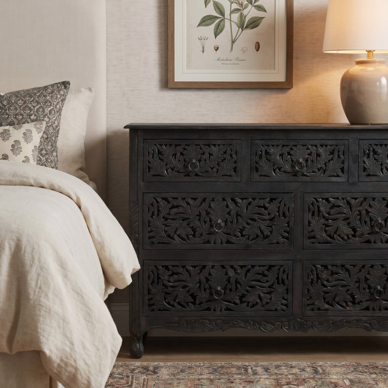 Harleen Solid Wood 57 " W 7 - Drawer Dresser, Black