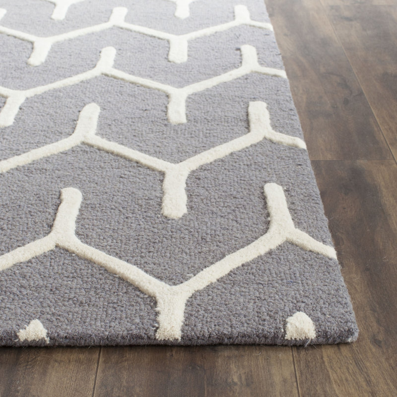 Gray and Ivory Hand-Tufted Wool Geometric 6' x 6' Rug