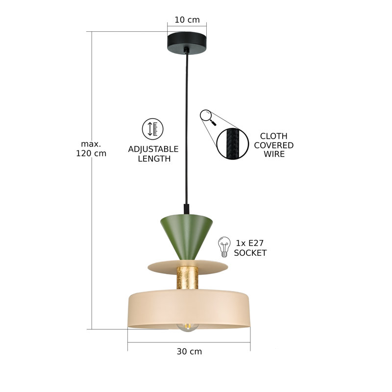 1 - Light Matte Black Drum Pendant, Latte/Khaki