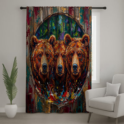 Three Brown Bears Window Curtains, Bears Sheer & Blockout Curtains - 1 Panel