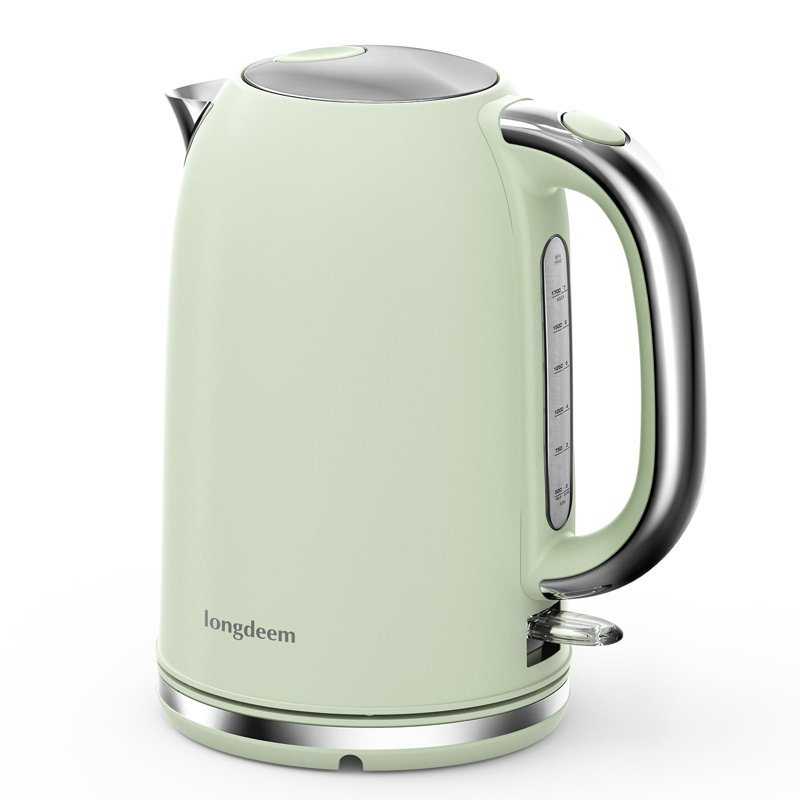 Bouilloire électrique de 1,7 L Longdeem: 1500 W, ébullition rapide, arrêt automatique, acier inoxydable, Vert