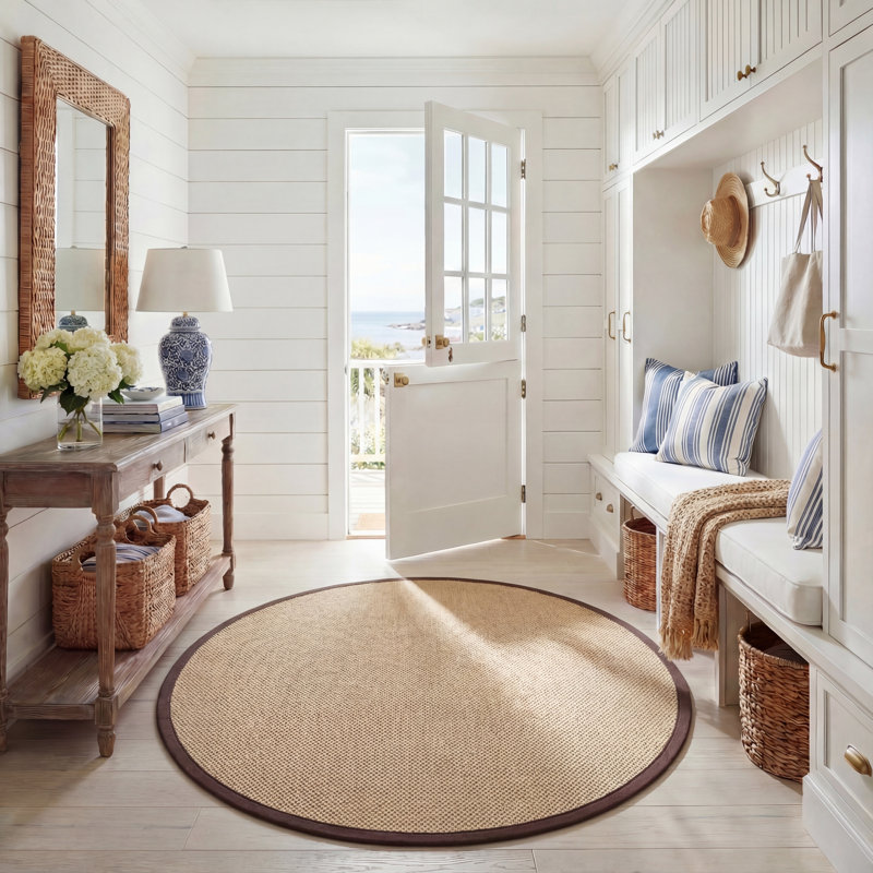 Hillsborough Natural Fiber Sisal Pile Solid Color Rug, Round 6'