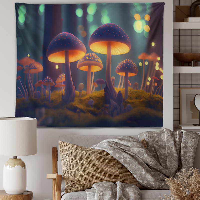 Tapisserie champignon magique en polyester brillant dans la forêt III, H 32 po x l 39 po