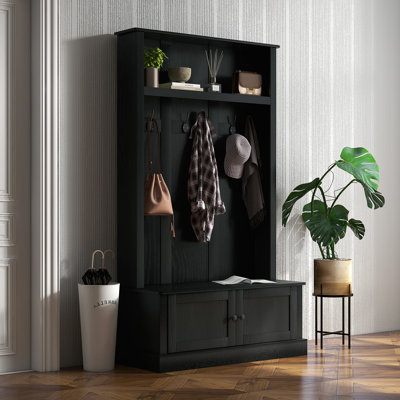 Arbre d'entrée, banc d'entrée avec portemanteau, noir