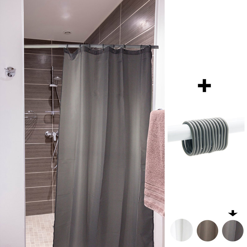 Solid Colours Stall Shower Curtain Half Size Polyester + 8 Hooks, Gray