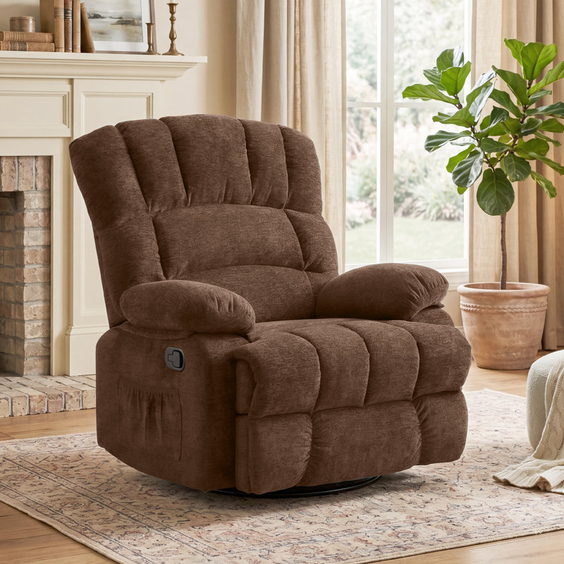 Fauteuil inclinable berçant et pivotant manuel de 39,7 po Breasha, Polyester brun