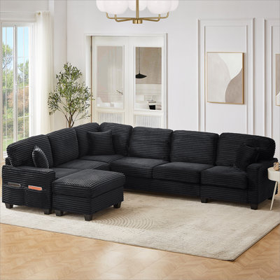 Canapé modulaire en U avec canapé-lit modulaire en L de 125,2 po avec repose-pieds mobile et poches de rangement latérales pour le salon, noir