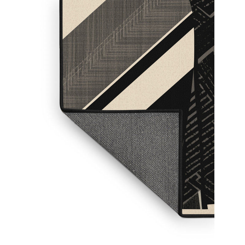 Tapis beige doux et moelleux à motif géométrique art déco Elwell, 4 x 2