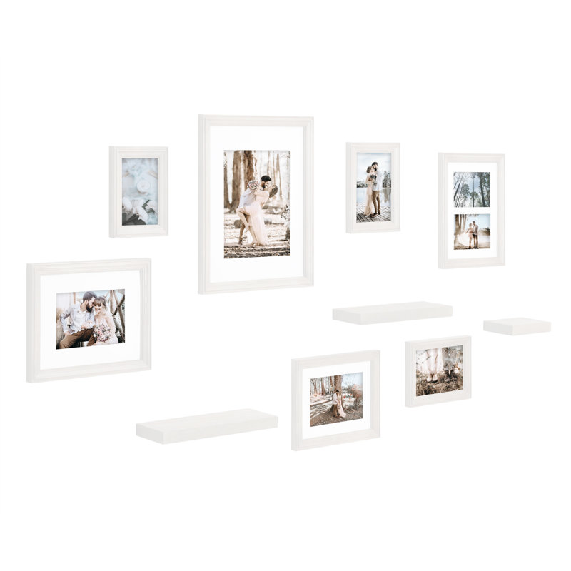 Helf Wood Beveled Picture Frame - Set of 10 with Mat, White