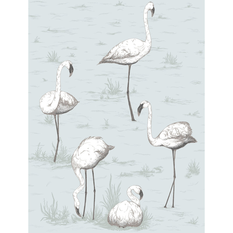 Flamingos Wallpaper Roll, Charcoal/Aqua