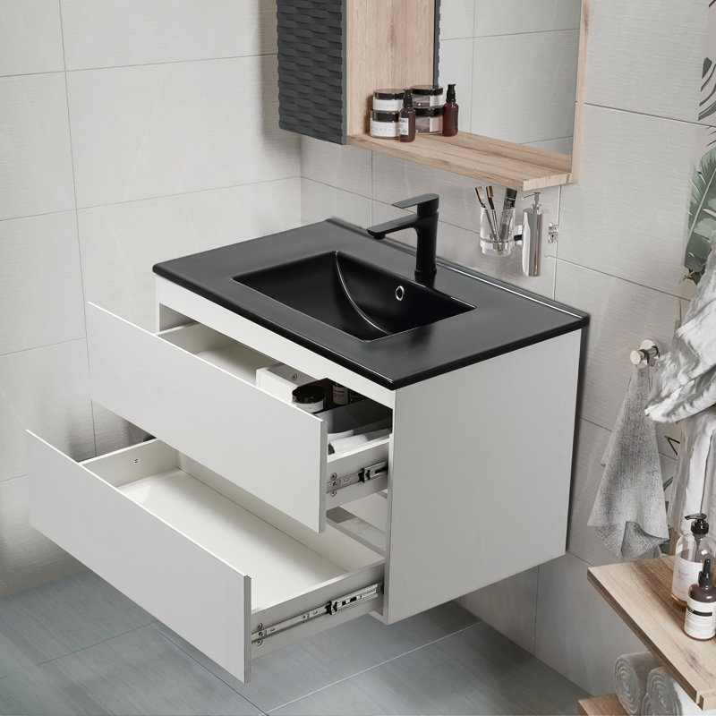 36'' Single Bathroom Vanity With Ceramic Top, Black, Black