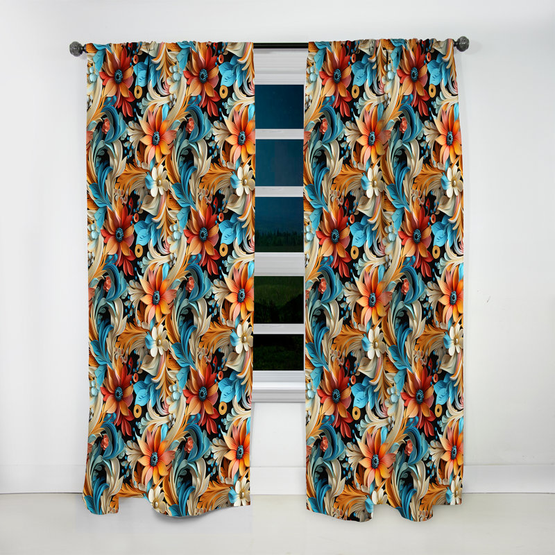 Motif cachemire roses orange et bleu romantiques - rideau en velours glamour - obscurcissant - 1 panneau, L 52 po x L 120 po