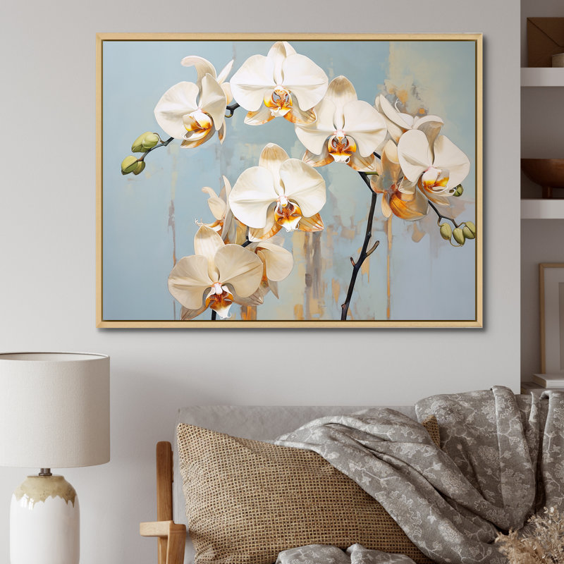 «Beige Orchids Tranquility VII», reproduction sur toile, Cadre naturel flottant, H 12 po x l 20 po x P 1 po