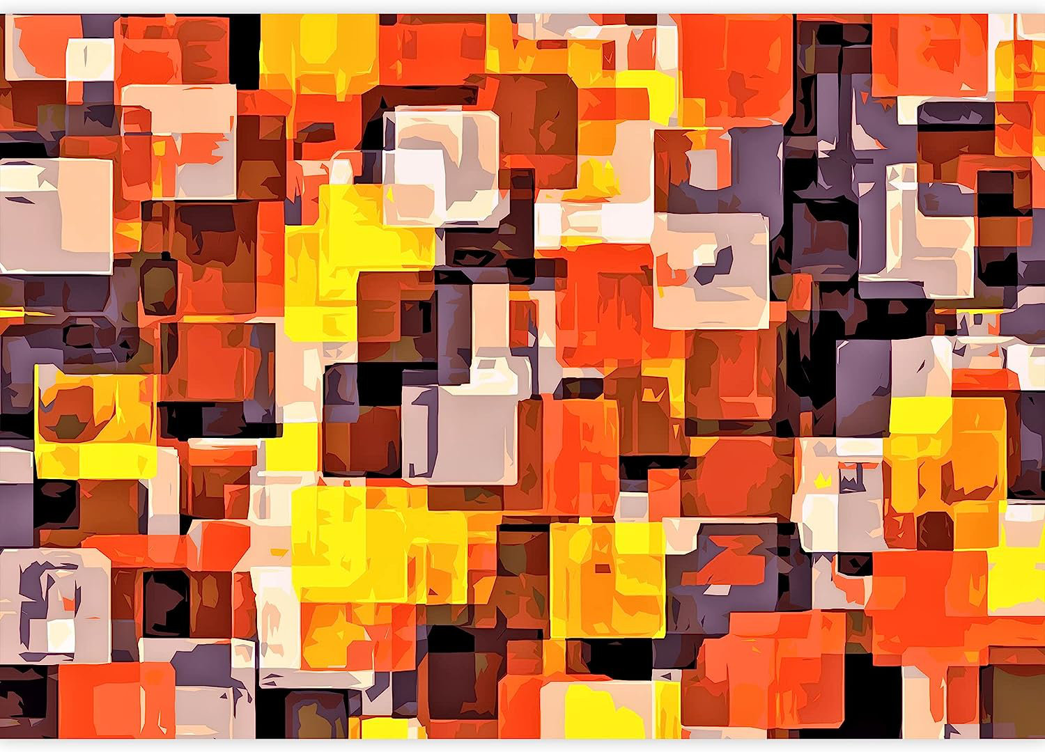 IDEA4WALL Orange Yellow and Black Square Painting Abstract Paintable ...