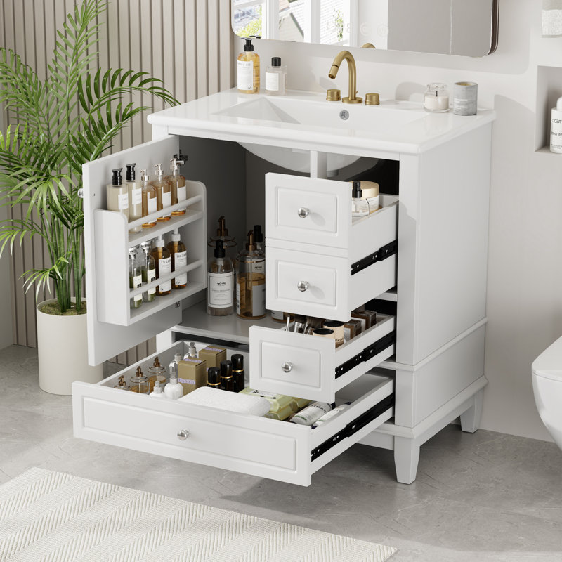 Meuble-lavabo 30 po avec lavabo, Argent argent, Blanc