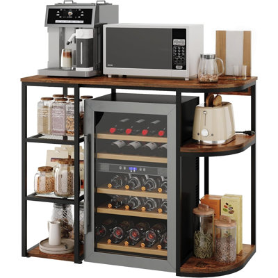 Mini-étagère de réfrigérateur avec rangement, support à micro-ondes à 6 niveaux et organisateur de bar à café avec 4 prises de courant et interrupteur d'air, mini-support de réfrigérateur robuste de 150 lb pour dortoir, appartement