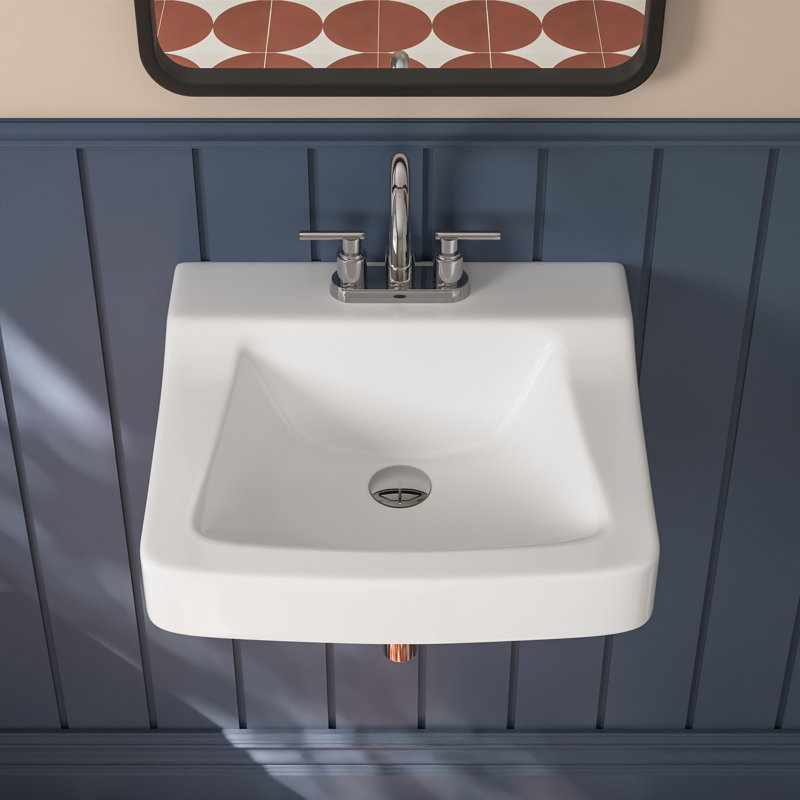 19'' x 17.3'' White Rectangular Vitreous China Wall Mount Bathroom Sink with Faucet Hole