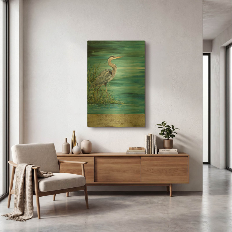 «Great Blue Heron 2» par Jean Plout, art mural en métal doré, 24 po x 36 po, 24"x36"