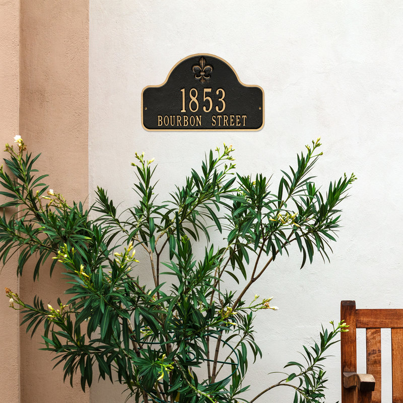 Lexy 2-Line Wall Address Plaque, Black/Gold, Yes