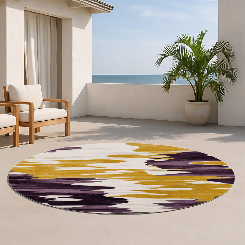 Watercolor Beige Indoor and Outdoor Area Rug, Round 5'