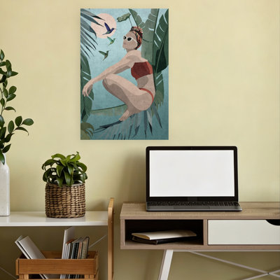 Tropical Daydream Colorful Modern Retro Hummingbird Nature Summer Wall Art Print