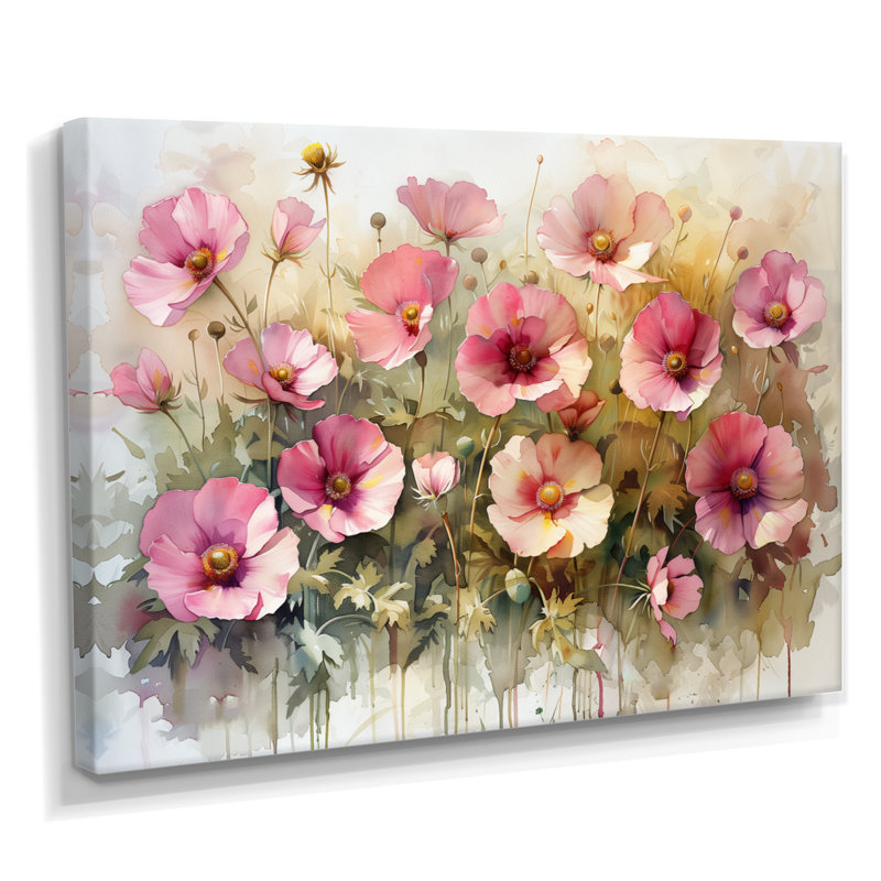 Reproduction d'art rose sur fond rose bouton d'or II - Buttercups, Toile tendue, H 12 po x l 20 po x P 1 po