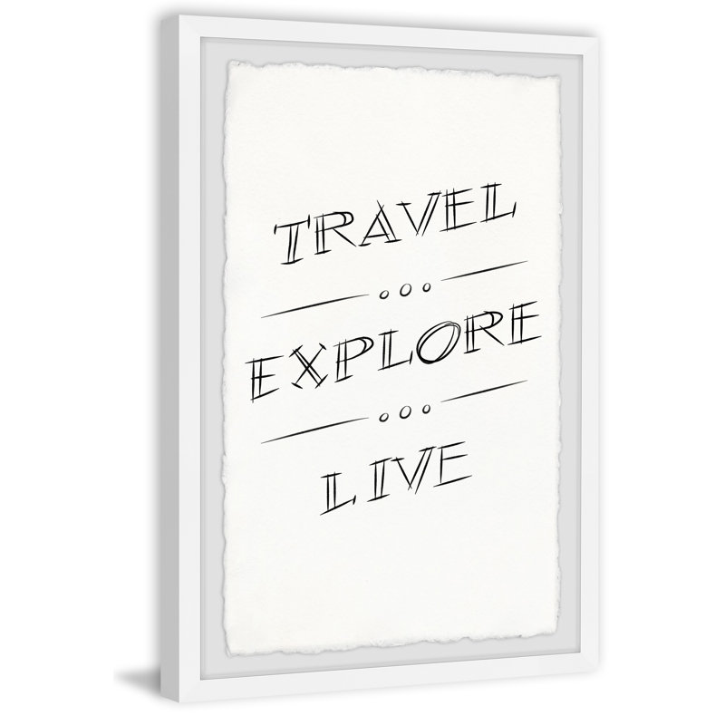 Reproduction d’art textuel sur papier « Travel explore Live », H 12 po x l 8 po x P 1,5 po