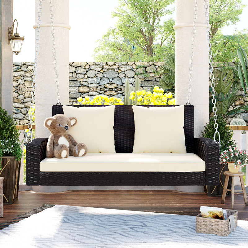 2 Person Porch Swing, Beige, Black