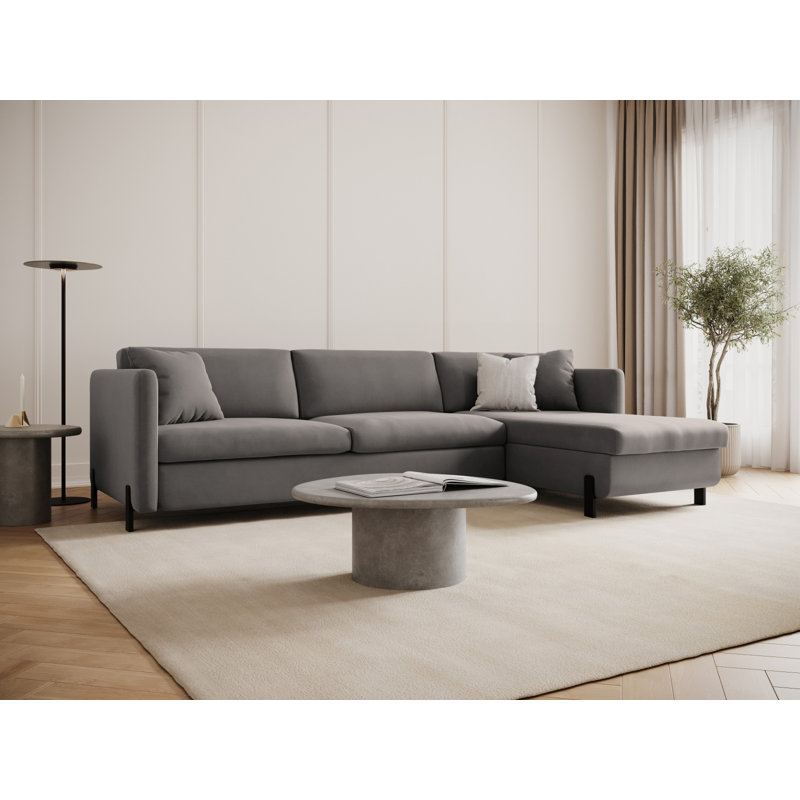 Bejna 3 Seater Velvet Sofa Bed, 80cm H x 170cm W x 260cm D, Right Hand Facing, Grey