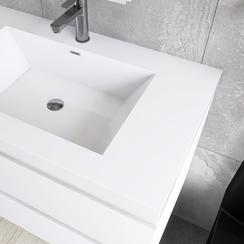 Meuble-lavabo flottant avec lavabo, Blanc