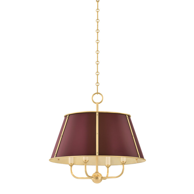 Cambridge Chandelier in Aged Brass/Soft Crimson by Mark D. Sikes, 19.5" H x 20.25" W x 20.25" D, 4 Lights