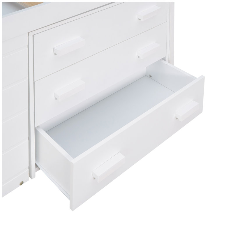 Twin Size Loft Bed with Cabinet and Shelf, White