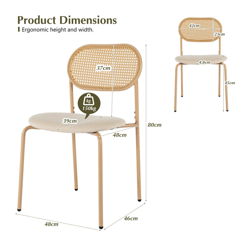 45.5cm H Linen Upholstered Stacking Side Chair in Beige