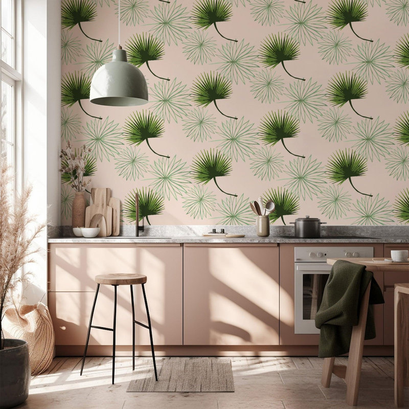 Cabbage Palm 10' L x 24" W Peel and Stick Wallpaper Roll, Black, Peel & Stick