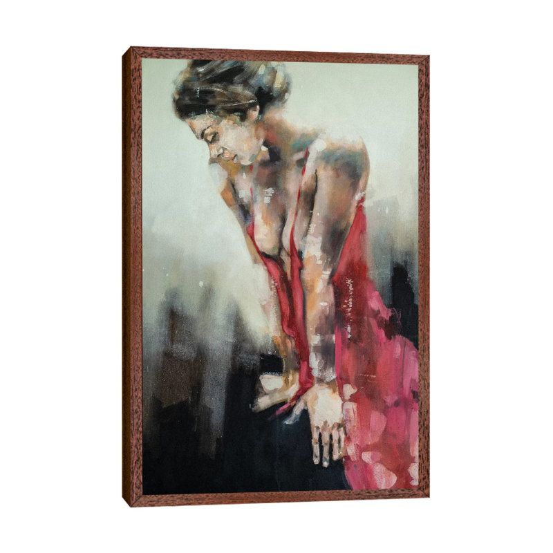 Figure With Red Dress 9-9-19 by Thomas Donaldson - Painting on Canvas, Classic Brown Wood Floater Framed
