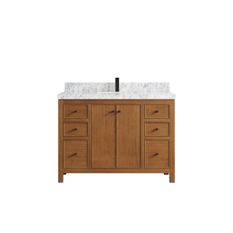 Meuble-lavabo simple 48 po avec plateau en marbre Chicago Teak