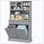 Armoire de cuisine avec station de charge, 2 armoires à ordures inclinables et support pour micro-ondes, huche de cuisine autoportante avec portes en verre et tablette réglable-1306943131