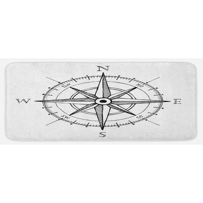 Hand Drawn Compass Windrose North And South East West Directions Black And White Black White Kitchen Mat -  East Urban Home, 78DF0737460B4B0F8443E0961E731253