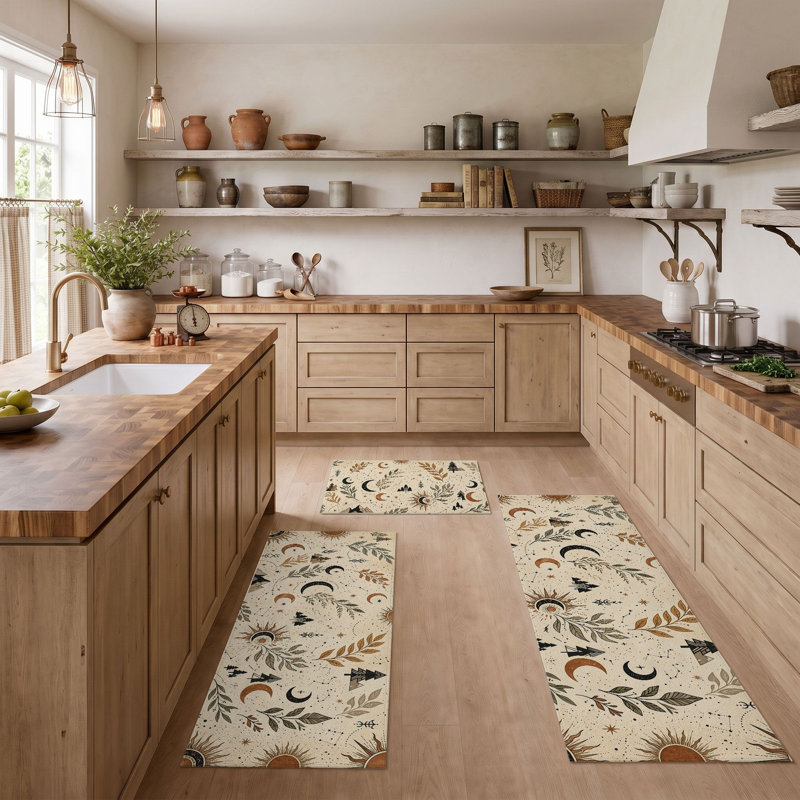 Botanical Moon Non-Slip Washable Kitchen Mats
