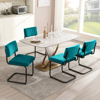 Marlow 19.6" H Mid-Century Modern Tufted Channel Velvet Cantilever Dining Chairs