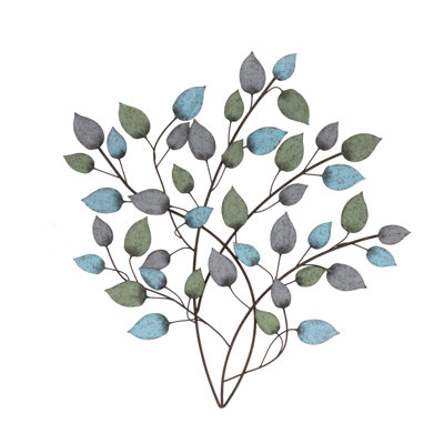 Cole and Grey Metal Weathered Leaf Blue Home Wall Decor with Green and Gray Accents