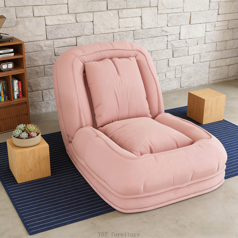 Upholstered Foldable Lazy Sofa Bed (Pink), Pink Corduroy