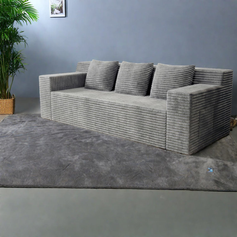 Canapés modernes en velours côtelé, sans assemblage, gris clair, pour appartements et bureaux