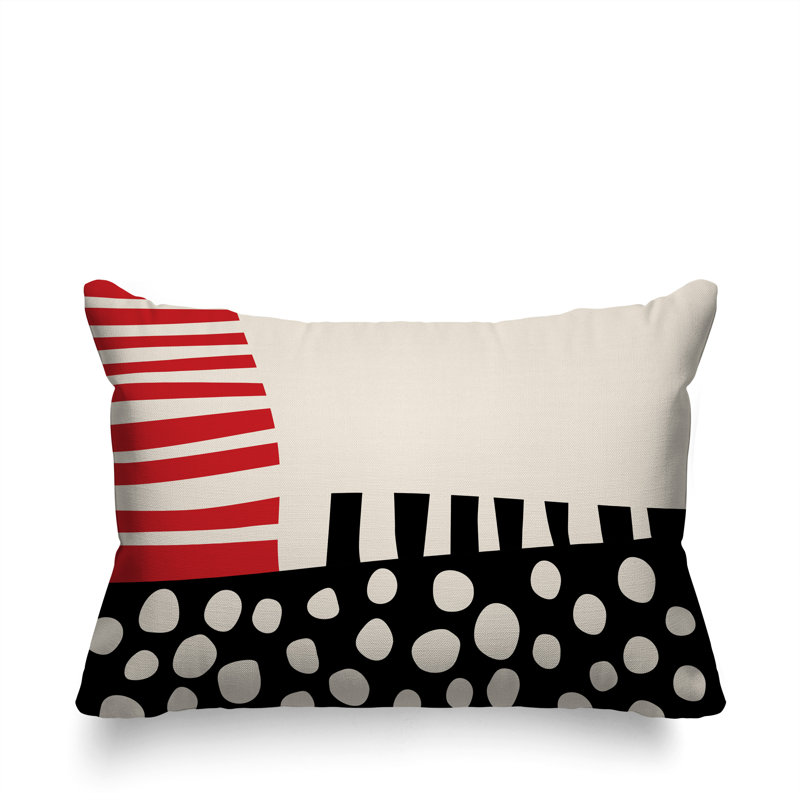 Oreiller rectangulaire réversible intérieur / extérieur Nea, Rouge / noir / blanc cassé, H 14 po x l 20 po