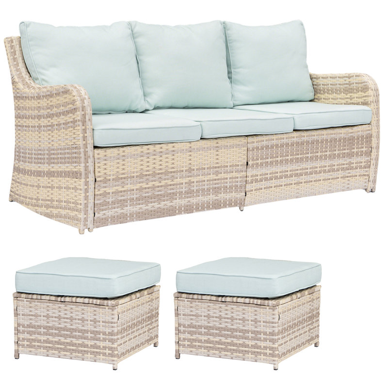 3-Person Aluminum Sofa Seating Group with Ottomans